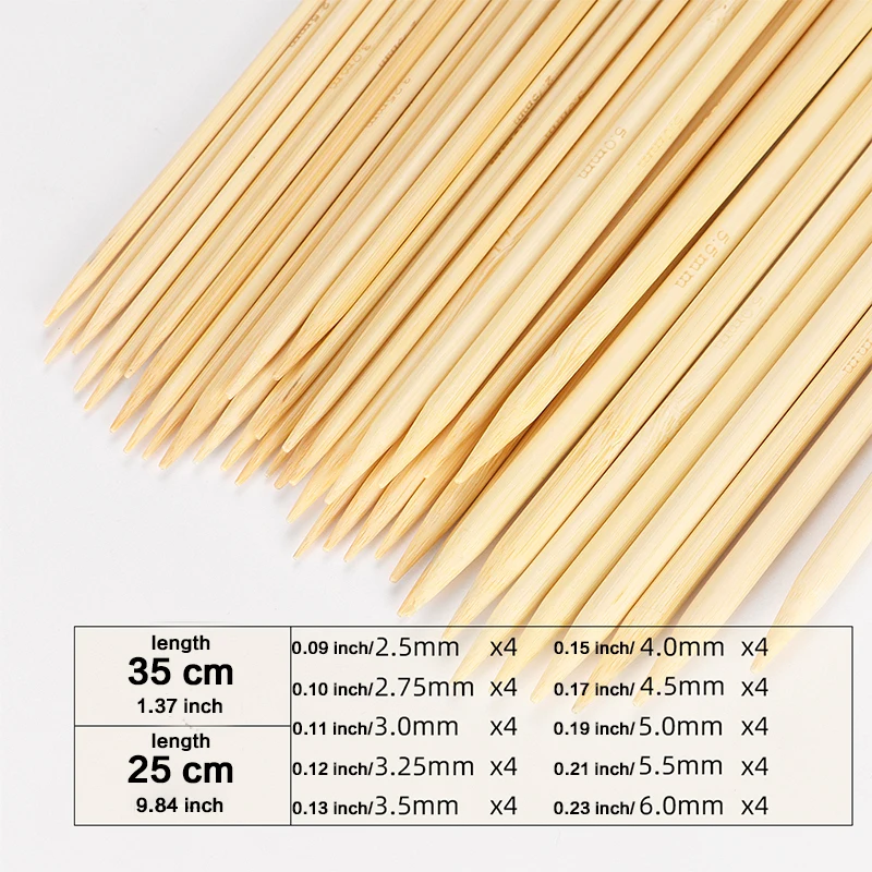 40pcs/Set Knitting Needles Kit Carbonized Bamboo Double Pointed Needles Set in 10 Sizes from 2.5mm-6.0mm(0.09inch-0.26inch)