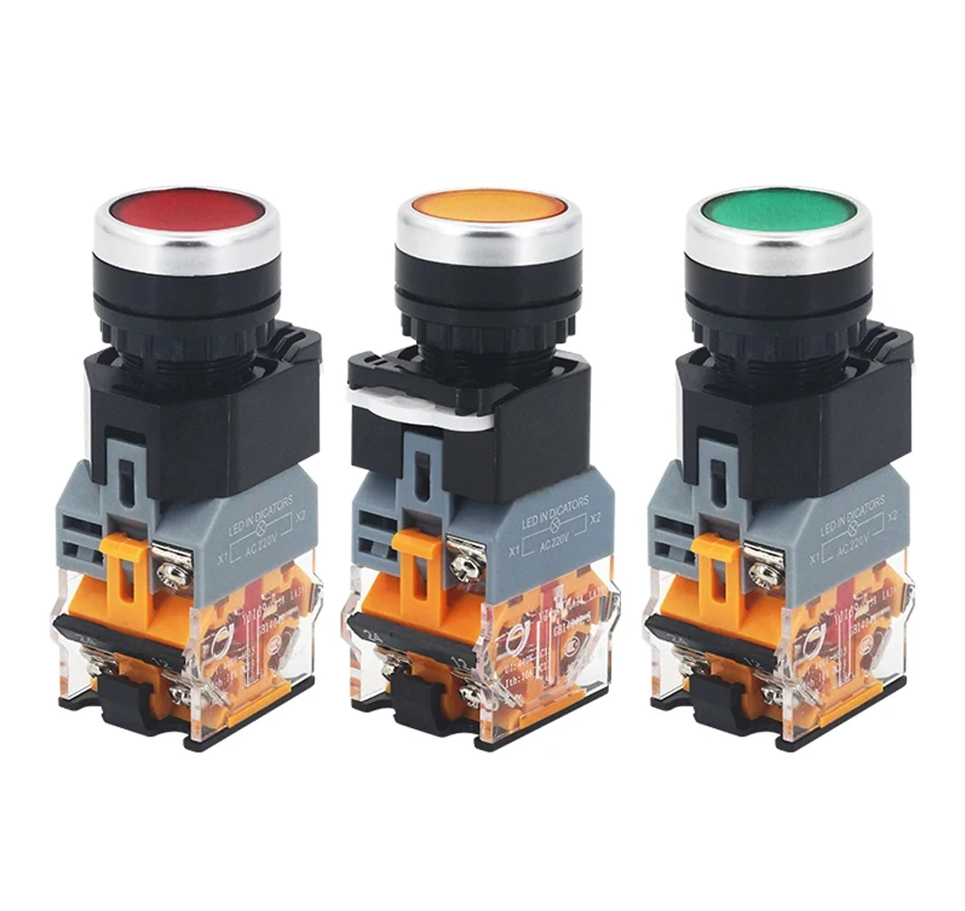 

Кнопочный переключатель освещения Круглая кнопка пробежки Самосброс Самоблокирующаяся кнопка запуска с плоской головкой 22 мм Кнопка запуска