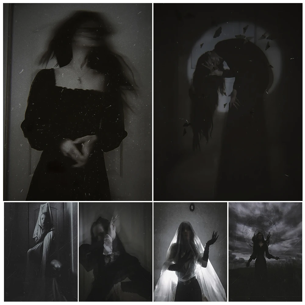 

Dark Witch Gothic Photography Art Poster And Print Creepy Black And Whit Retro Witchcraft Girl Photos Wall Art Canvas Painting