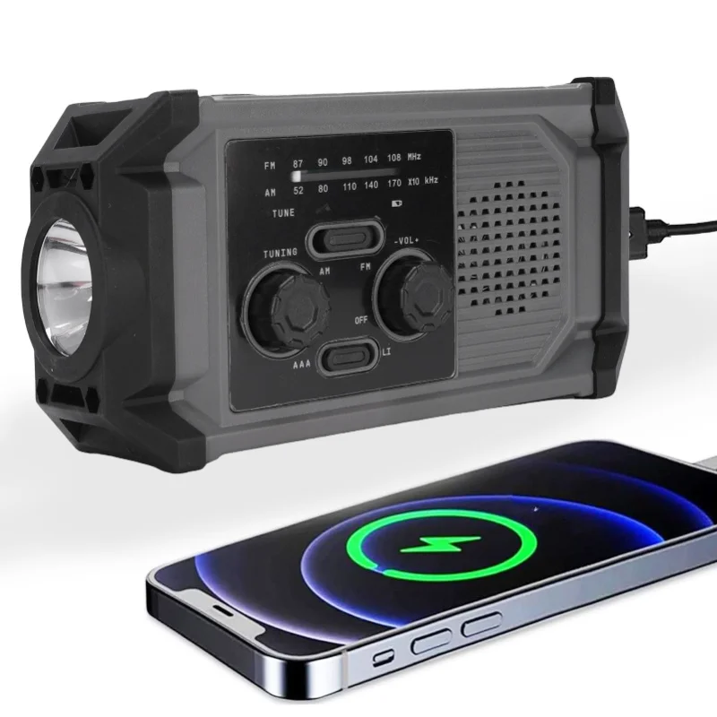 Solar Hand Crank Radio Multi Functional IPX4 Water Proof Emergency AM Frequency Modulation Radio With LED Flashlight