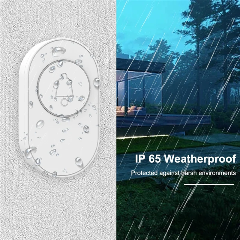 ABBP-Waterproof Button Wireless Doorbell 433Mhz Adjustable Volume 36 Melodies Ringtones Black Color Indicator Light Reminder Fun
