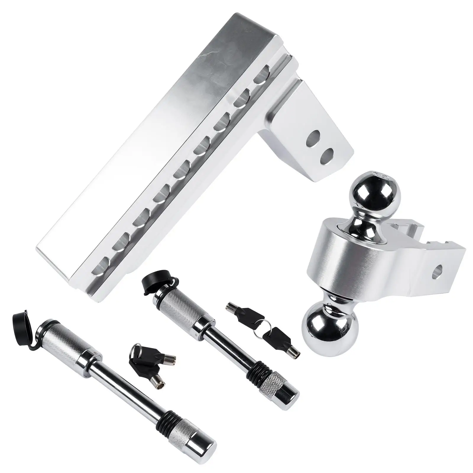 AP03 Adjustable Trailer Hitch - Aluminum Tow Hitch Fits 2-Inch Receiver - Heavy Duty Drop Hitch with 8-Inch Drop/Rise Silver