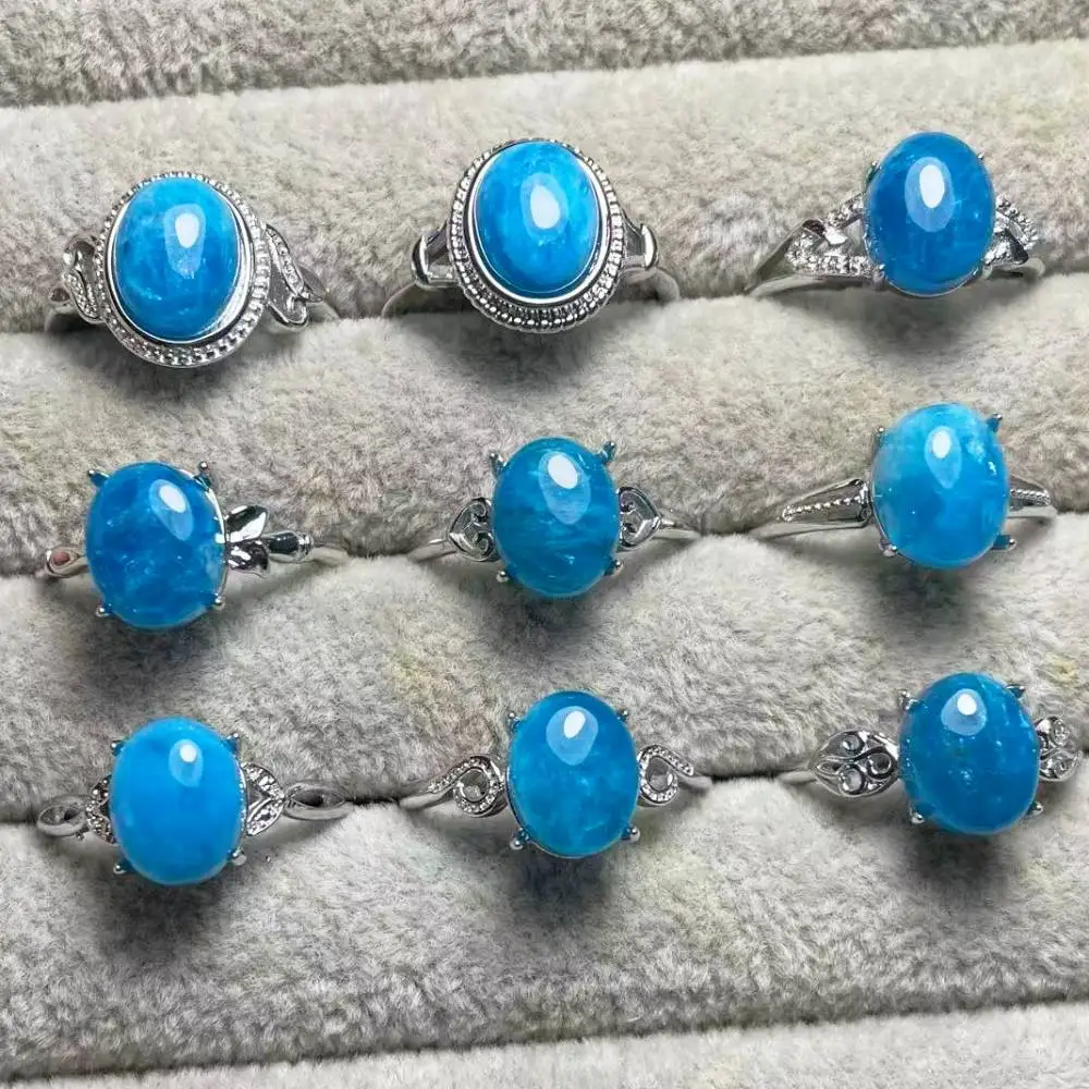 

5rings natural blue apatite adjustable ring white copper ring for women ring approx8*10mm