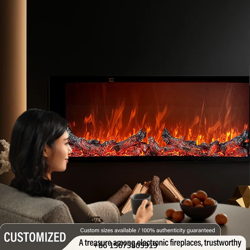Recessed Electric Fireplace Tempered Glass, Real Log Flame, Adj Brightness, Sizes 39