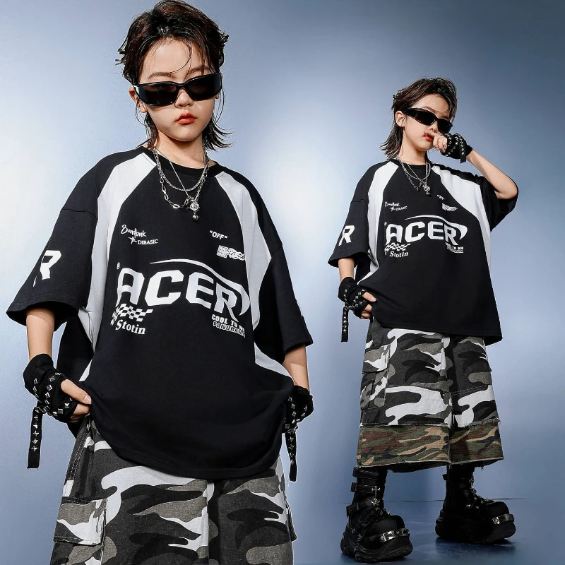 

Summer Boys Hip Hop Dance Clothes Short Sleeve T Shirt Camo Shorts Group Jazz Dance Performance Costume Fashion K-pop Clothing