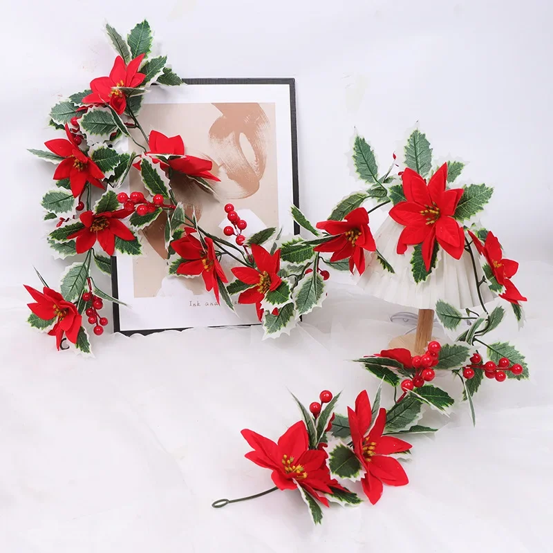 Simulated Christmas Rattan Red Jam Fruit Wall Dining Table Wrapping Decoration Home Decor Wedding Flower Artificial Flowers