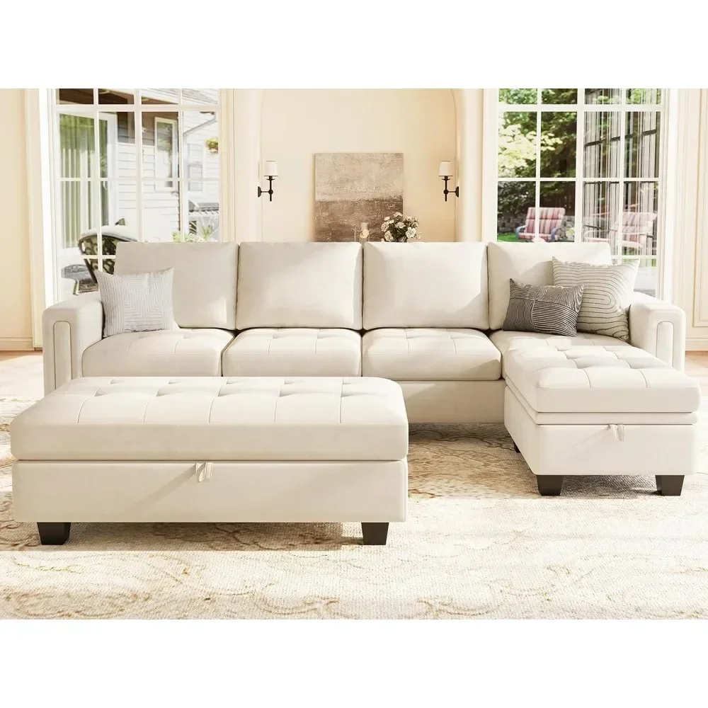 

LVelvet Convertible Sectional Sofa, 4-Seat With Reversible Chaise L Shaped Sofa Sets, Sectional Couch With Storage