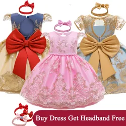 12M Baby Girl Dress Embroidery Lace Flower Tutu Gown Girls One Year Birthday Outfits Infant New Year Christmas Disfraz Costumes