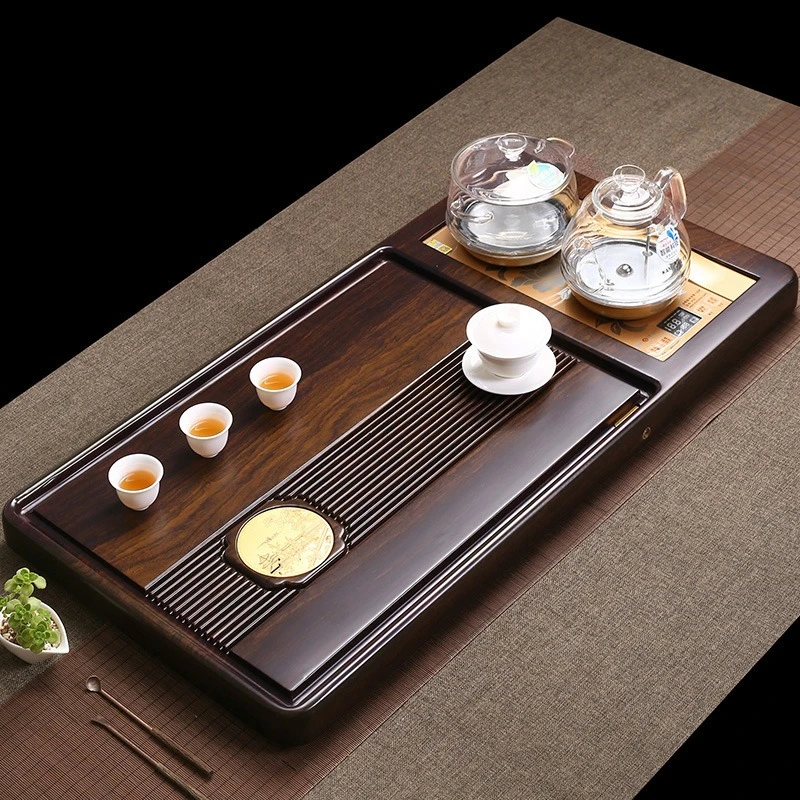 Black sandalwood tea tray Solid wood tea table set Household kettle Fully automatic integrated natural whole log Sea drainage