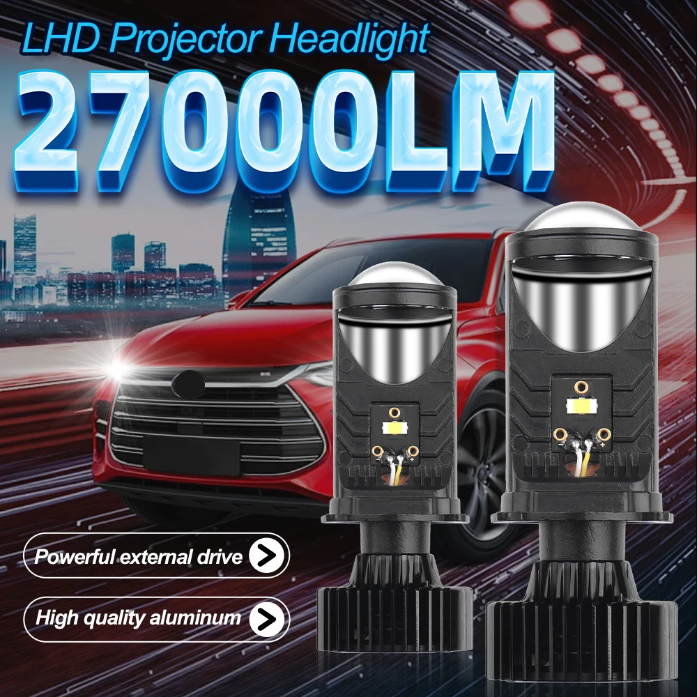 2Pcs 120W LED Projector Mini Lens Auto Canbus LED Headlight Bulbs H4 High Low Beam 27000LM Turbo Fan Car Lights 12V 6000K