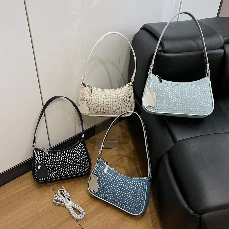 

2025 Women's Denim Underarm Bag - Korean Style Rivet Crossbody & Shoulder Hobo Tote for Daily Fashion & Casual Use