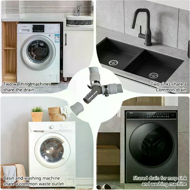 2PCS Washing Machine Drain Hose Y-Type Reducer Plastic Connector For Split Pipe Connection Three-Way Adapter