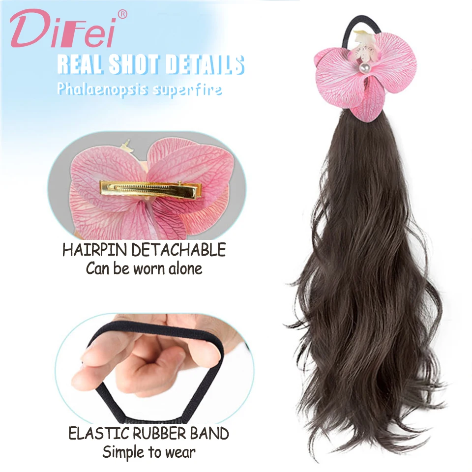 DIFEI Sweet Side Ponytail Synthetic Wig Female Phalaenopsis Side Tie Layer Long Curly Ponytail Lazy Sweet Low Tie Wig Braid Wig