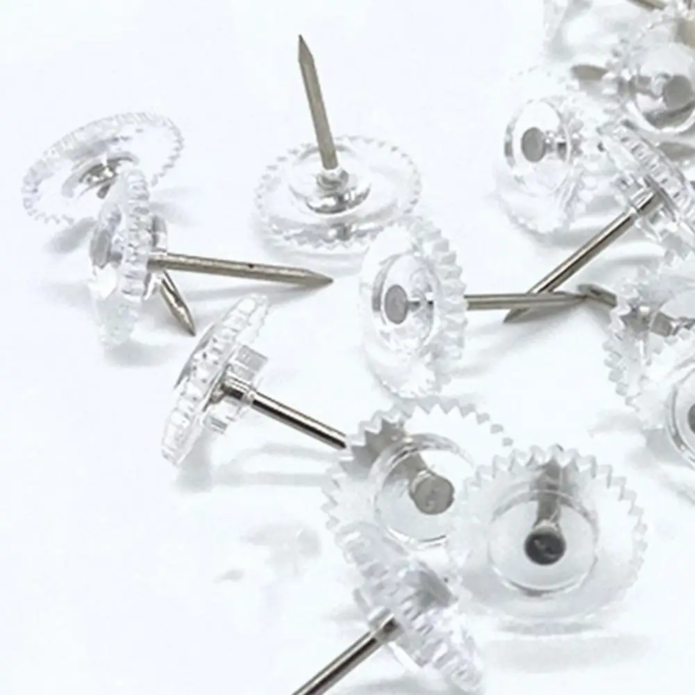 100Pcs Clear Push Pins Transparent Plastic Head Thumb Tacks School Documents Fixing Professional Pushpin School Office Supplies