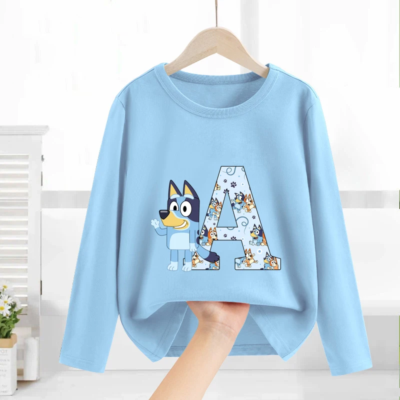 

Blueys Children's Long Sleeve T-shirt Cartoon Letter A-Z Pattern Top Windproof Cold Proof Warm Clothes Children's Birthday Gift
