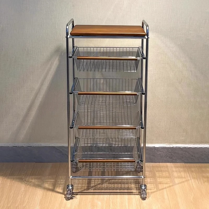 

Medieval style five-layer trolley kitchen vegetable rack with wheels mobile retro living room snack floor storage rack