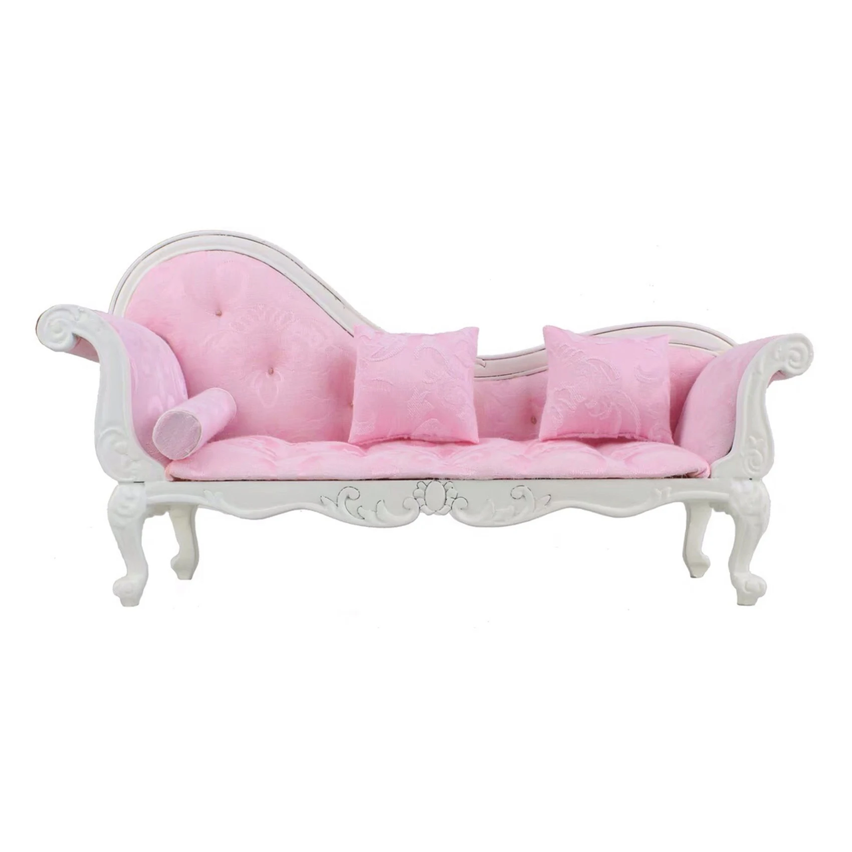 1:6 Dollhouse Sofa Miniature Long Sofa Chaise Lounge Recliner Model for 1:6 Dollhouse Bjd Living Room Decor Pink