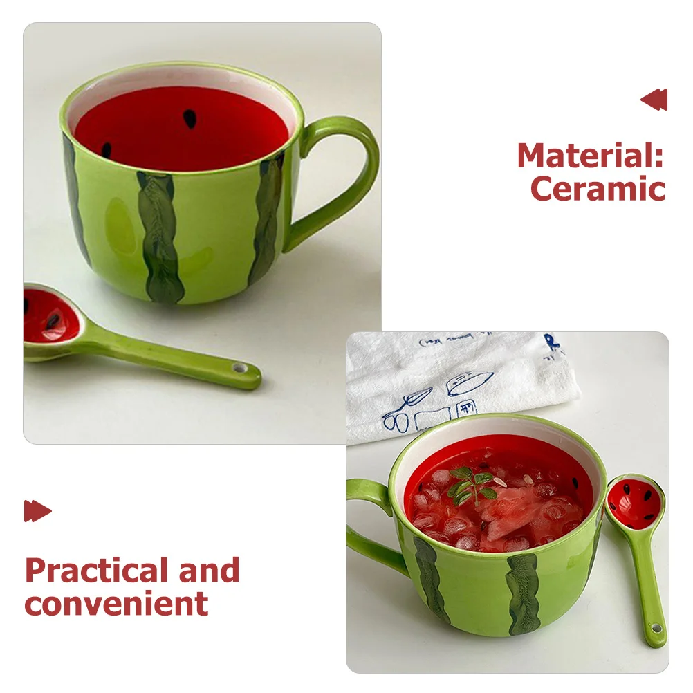 

Керамическая кофейная чашка с арбузом, ложка, домашняя кружка для чая с молоком, чая для завтрака, милая фруктовая офисная кружка для воды, чашка для латте