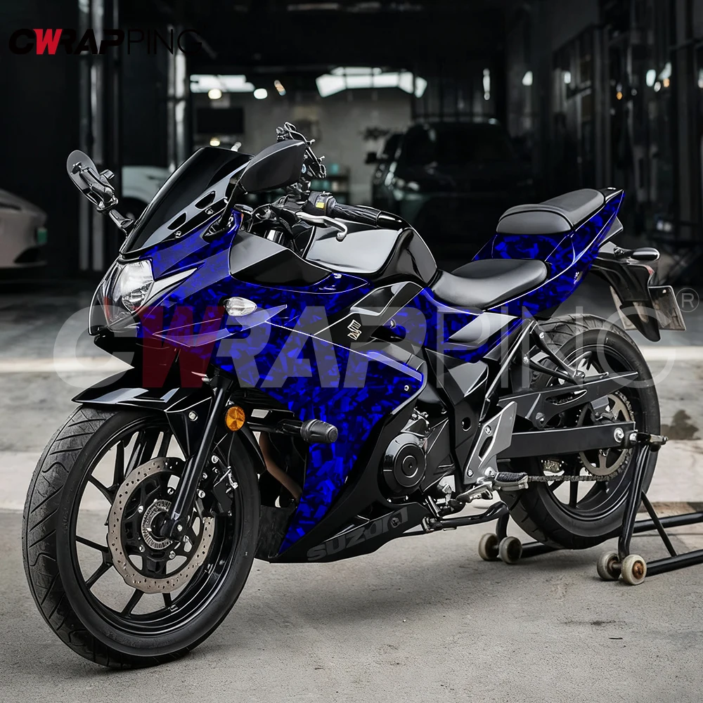 PET Forged Carbon Car Wrap 1mx1.5m High Glossy Blue Carbon Fiber Vinyl Wrap Film on the Hood DIY Adhesive Vinyl for Car Stickers