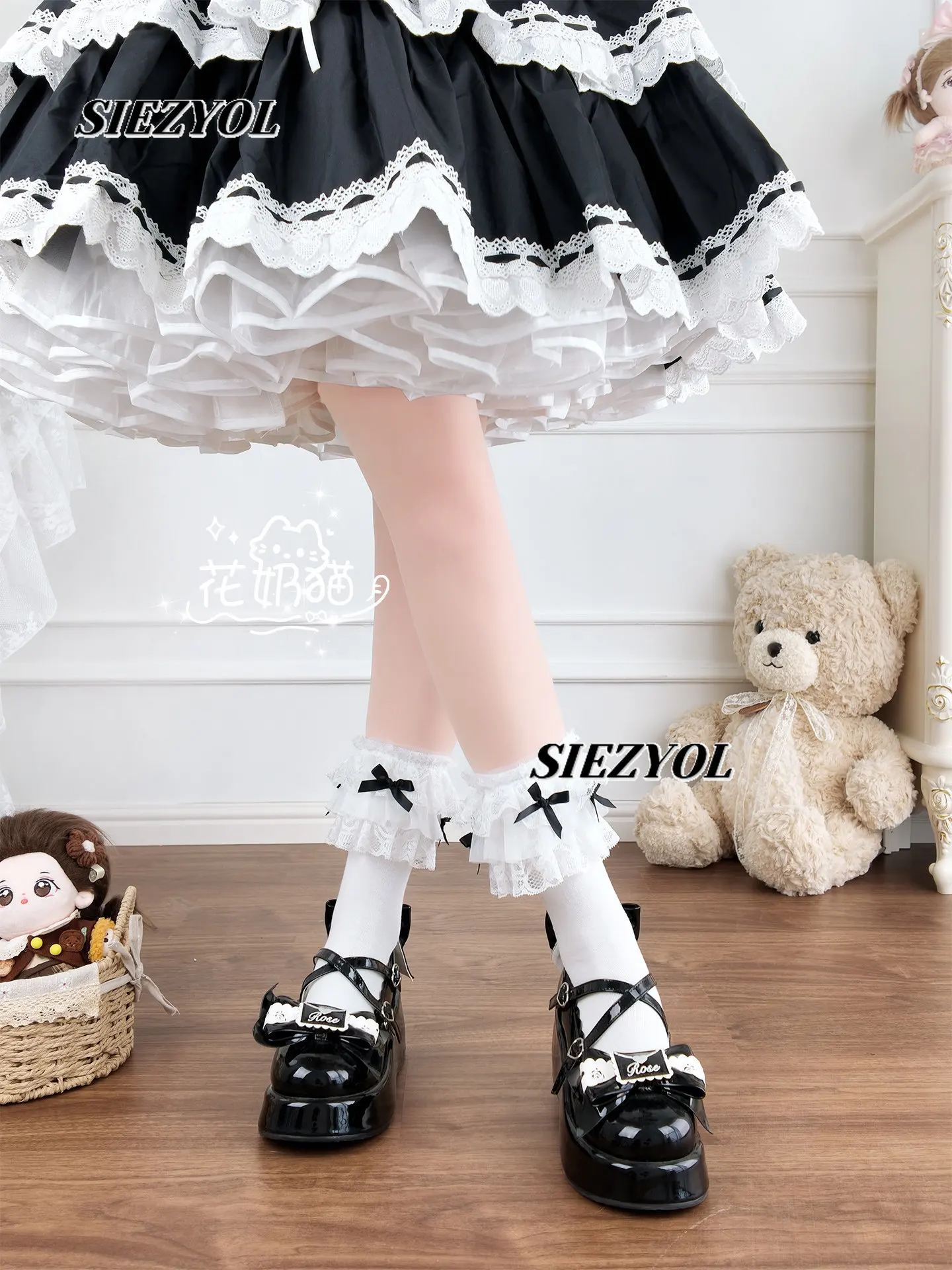 Original White Lace Trim Mid-calf Socks for Women Bowknot Sweet Girl's Pure Cotton Stocking Lolita Style Versatile Socks