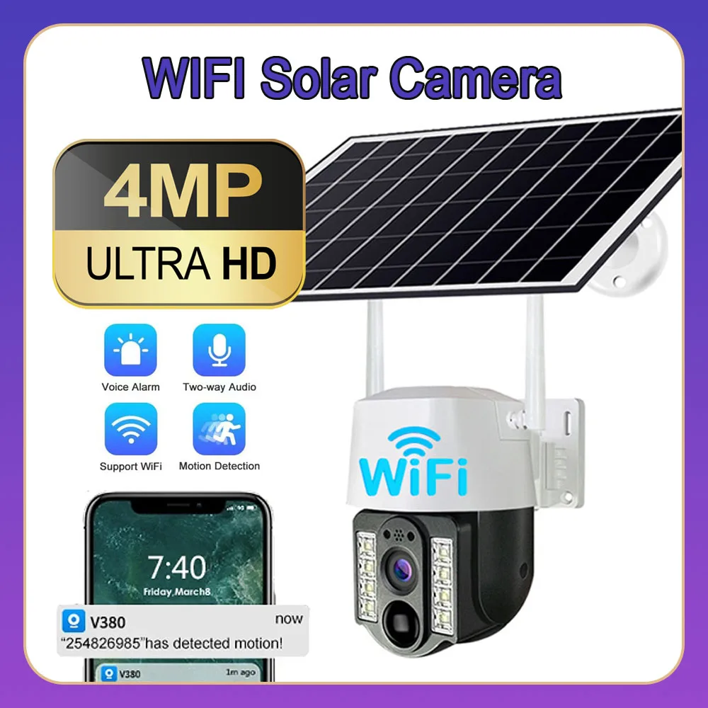 

4MP WIFI Solar Camera 1080P 4K V380 PRO IP Outdoor Dual Lens Wireless Camara Waterproof Home Security Protection CCTV Camera