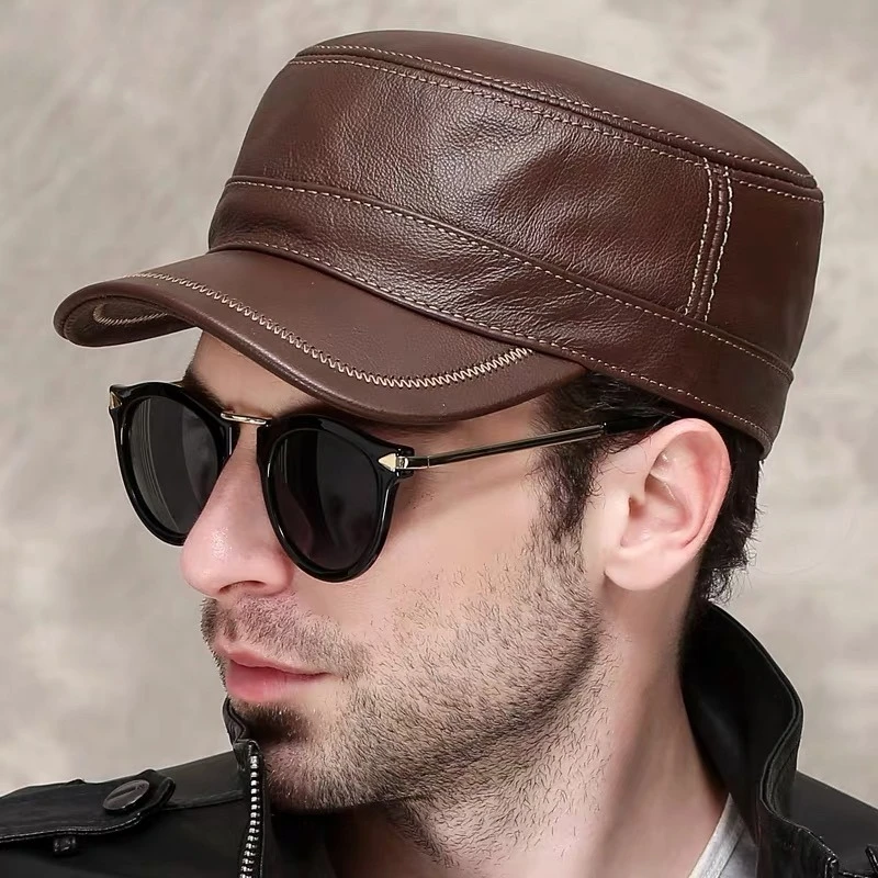 2026 Cap for Middle Aged and Old PeopleWinter Genuine Leather Patchwork Baseball Caps for Men Golf Peaked Dome Hats Male Letters