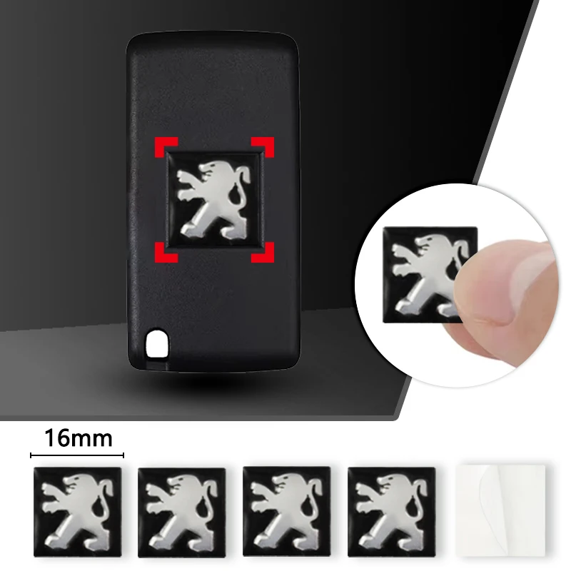 5/10PCS 16mm Peugeot Car Stlying Key Shell Square Symbol Sticker Decals For Peugeot 206 207 307 308 remote car keys Accessories