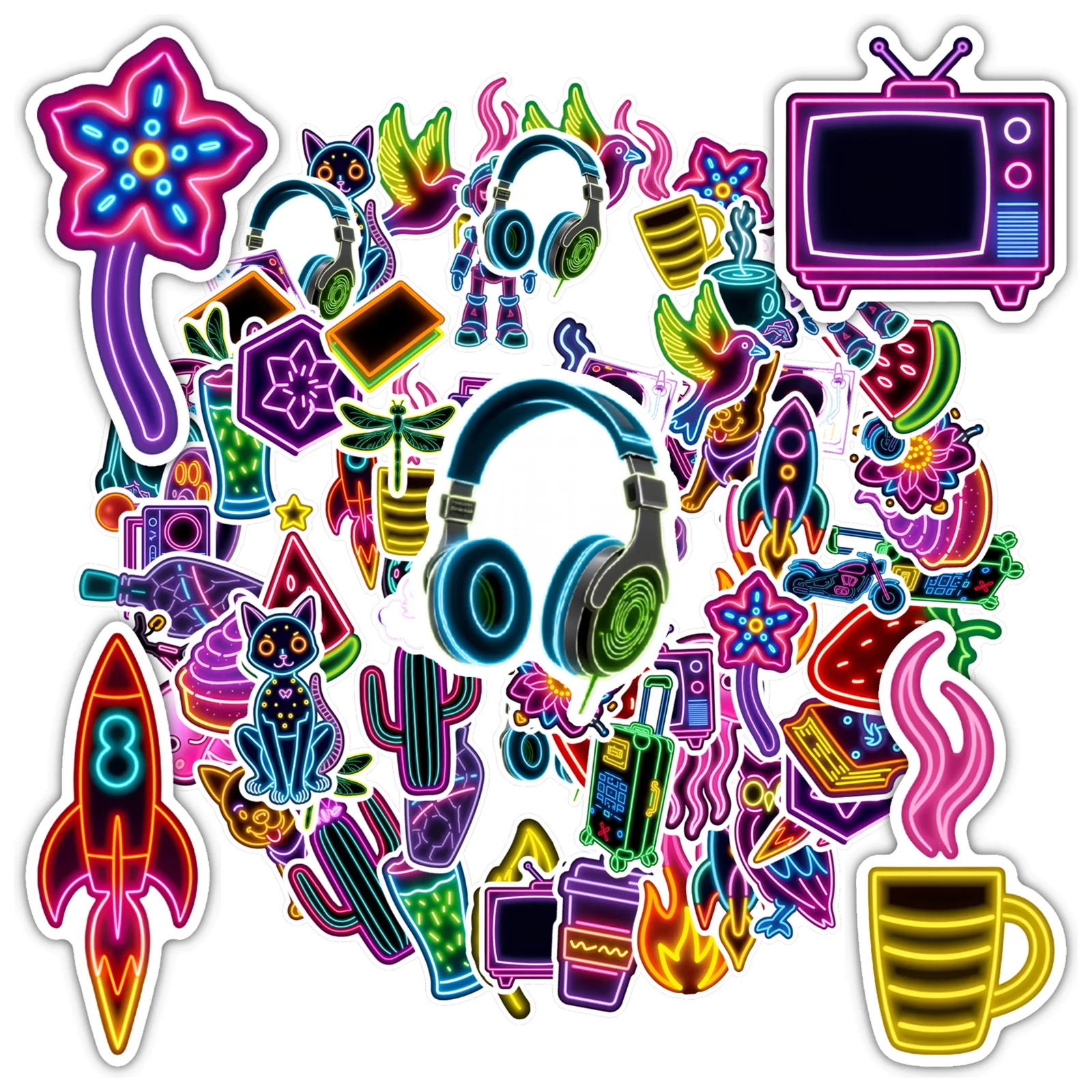 

35 шт.-50 шт., неоновые наклейки с героями мультфильмов, игривые животные, граффити, забавные наклейки для чемодана, холодильника, телефона, багажа, ноутбука, сделай сам