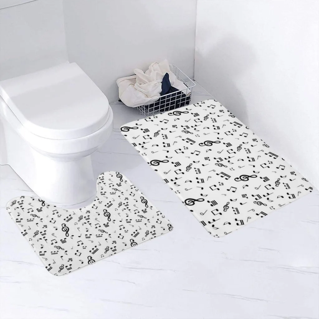 

2 Pieces Bathroom Rug Set (Toilet Mat,Carpet) Musical Notes Durable Ultra Soft Non-Slip Washable Absorbent