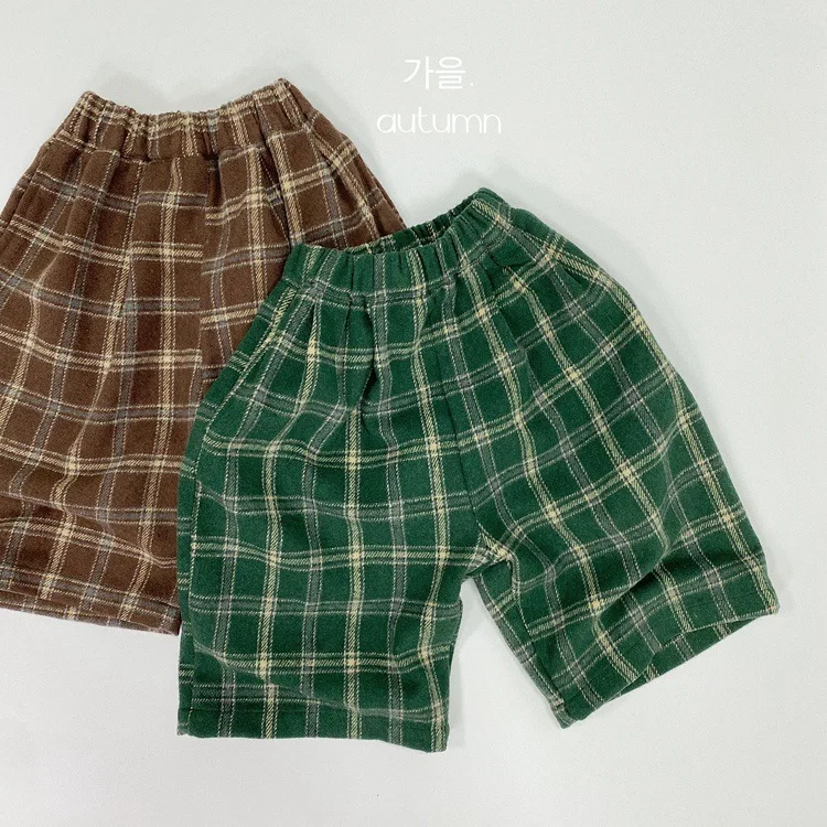 Kinder Jungen karierte Hosen Frühling Herbst gewebtes Material breite Beine Kinder Jungen Hosen modische Jungen kurze Hosen – Detail 8