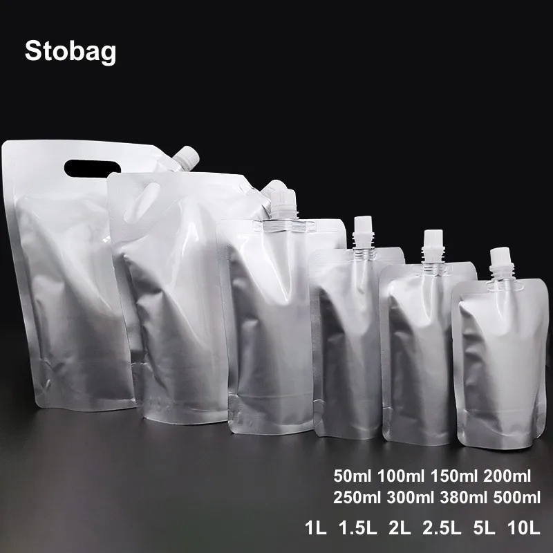 StoBag Wholesale Aluminum Foil Liquid Package Nozzle Drinking Bags Juice Beverage Milk Sealed Stand Up Storage Reusable Pouches