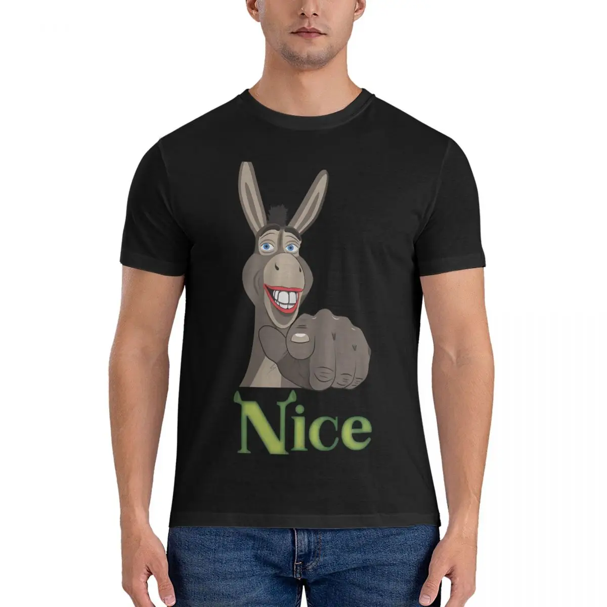 Nice Donkey Pointing T Shirt Men Pure Cotton Vintage T-Shirts Round Neck Shrek Tees Short Sleeve Clothes Adult