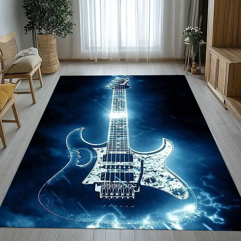 Vintage Fender Guitar Rock Music Area Rug,Soft Non-Slip Carpet Mat for Living Room Bedroom Playroom,Sofa Floor Rug,Home Decor