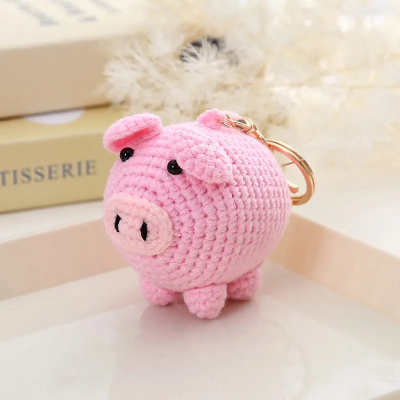 Funny Animal Series Knitted Doll Keychain Handmaking Knit Tiger Keyrings Small Pig Crochet Keychain For Bag Pendant Wholesale