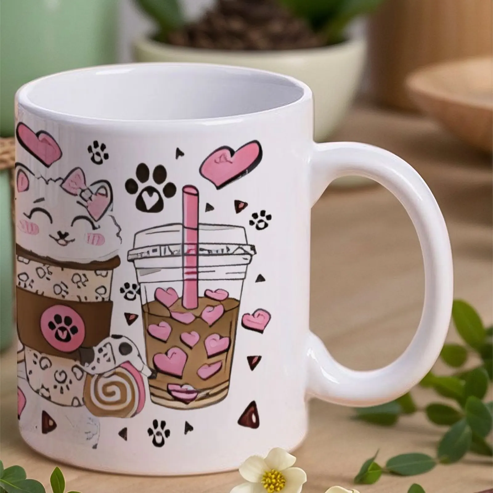 Lindo, Kawai - Gatos estilo y sus batidos Tazas de café de cerámica, taza de café helado de 11 oz para trajes casuales