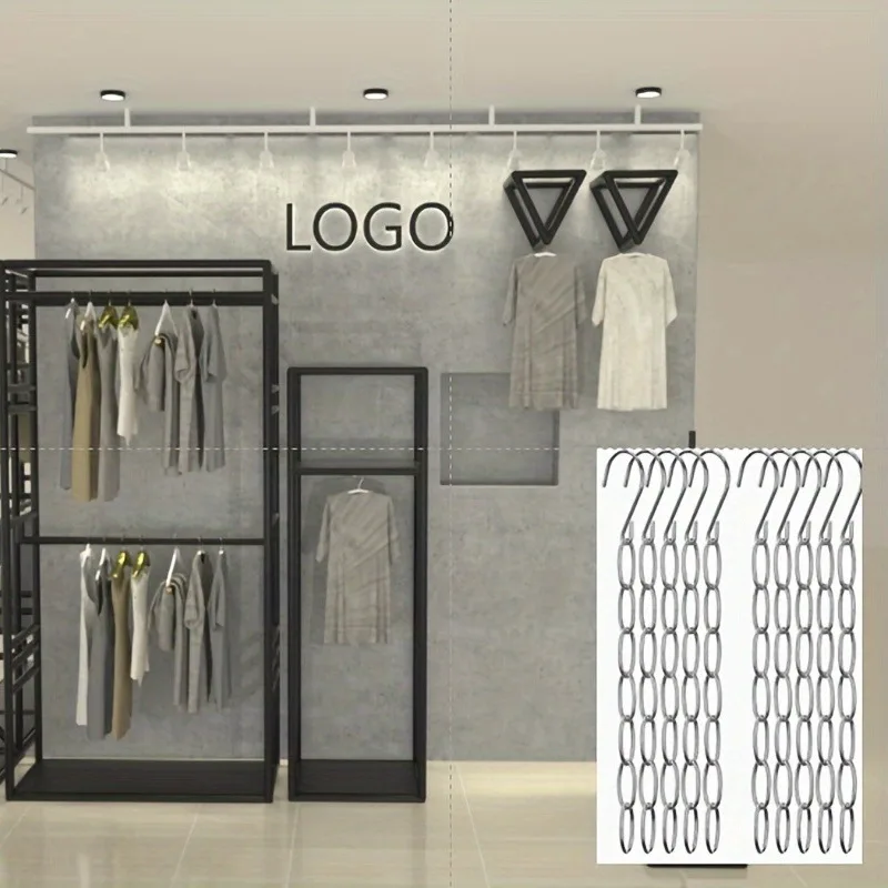 Multiple hook efficient storage chain hooks, space-saving storage rack, wardrobe accessories, clothing organization and storage