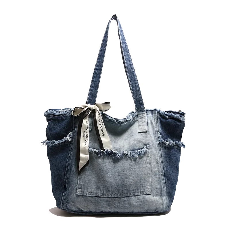 

Casual Large Capacity Simple Versatile Denim Shoulder Bags Personality Hot Trendy Stylish Design Tote Bags for Women 2025 New