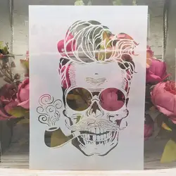 A4 29cm Handsome Skull Sunglasses Pipe DIY Layering Stencils Wall Painting Scrapbook Coloring Embossing Album Decor Template