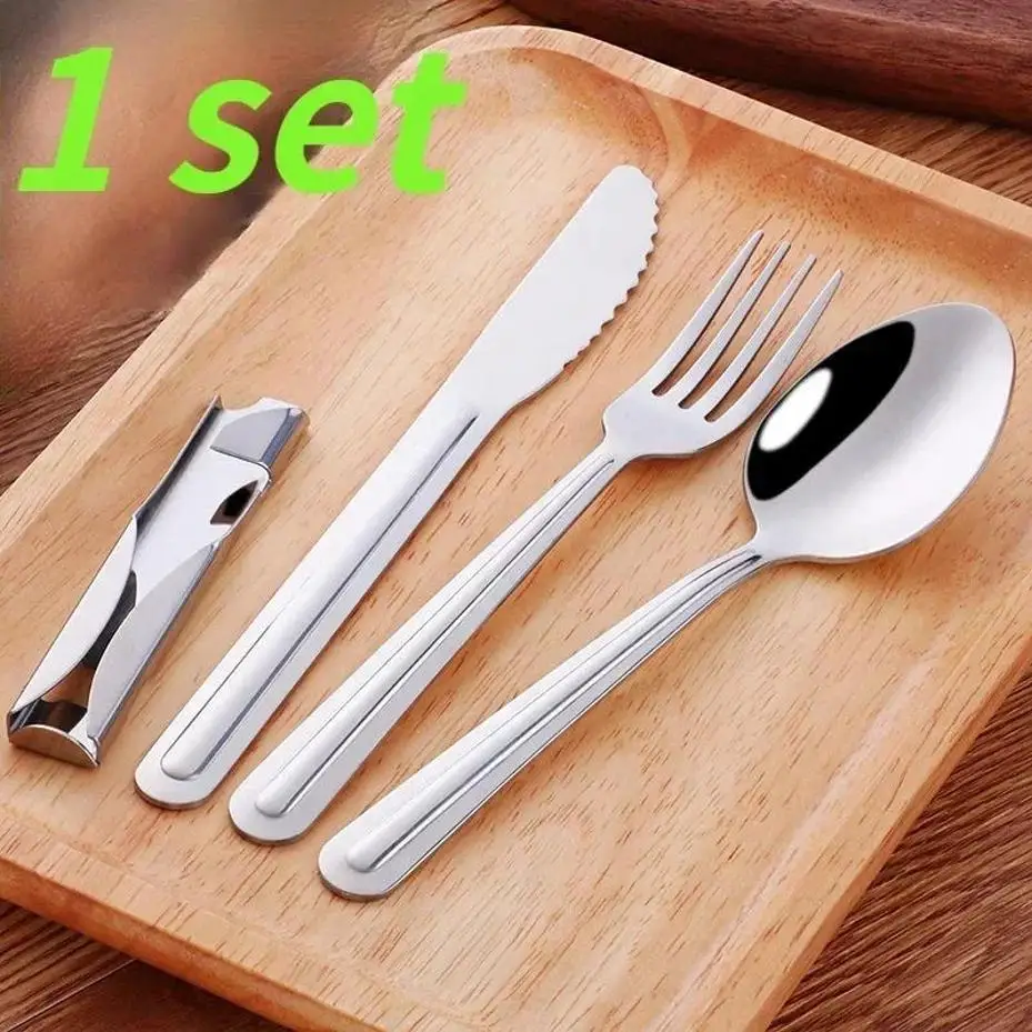 Useful Portable Camping Tableware Set Travel Reusable Utensils Spoon Fork Household Dinnerware Cutlery Set Home Supplies