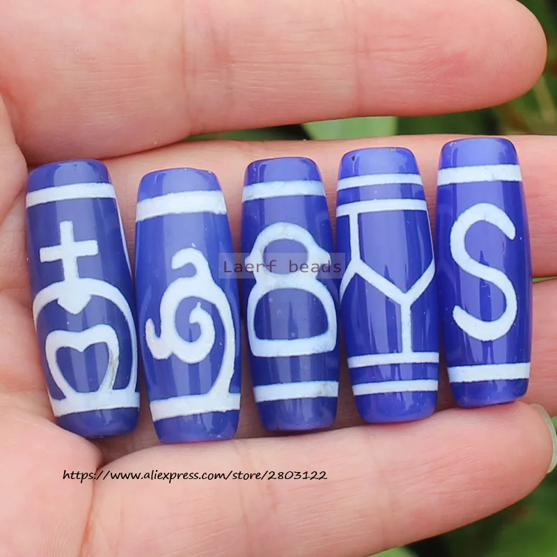 Good Qulity! 10-11mmx29-30mm Blue Ancient Tibet Dzi Agate Beads,Lucky Symbol,Powerful Amulet,For DIY Jewelry Making !