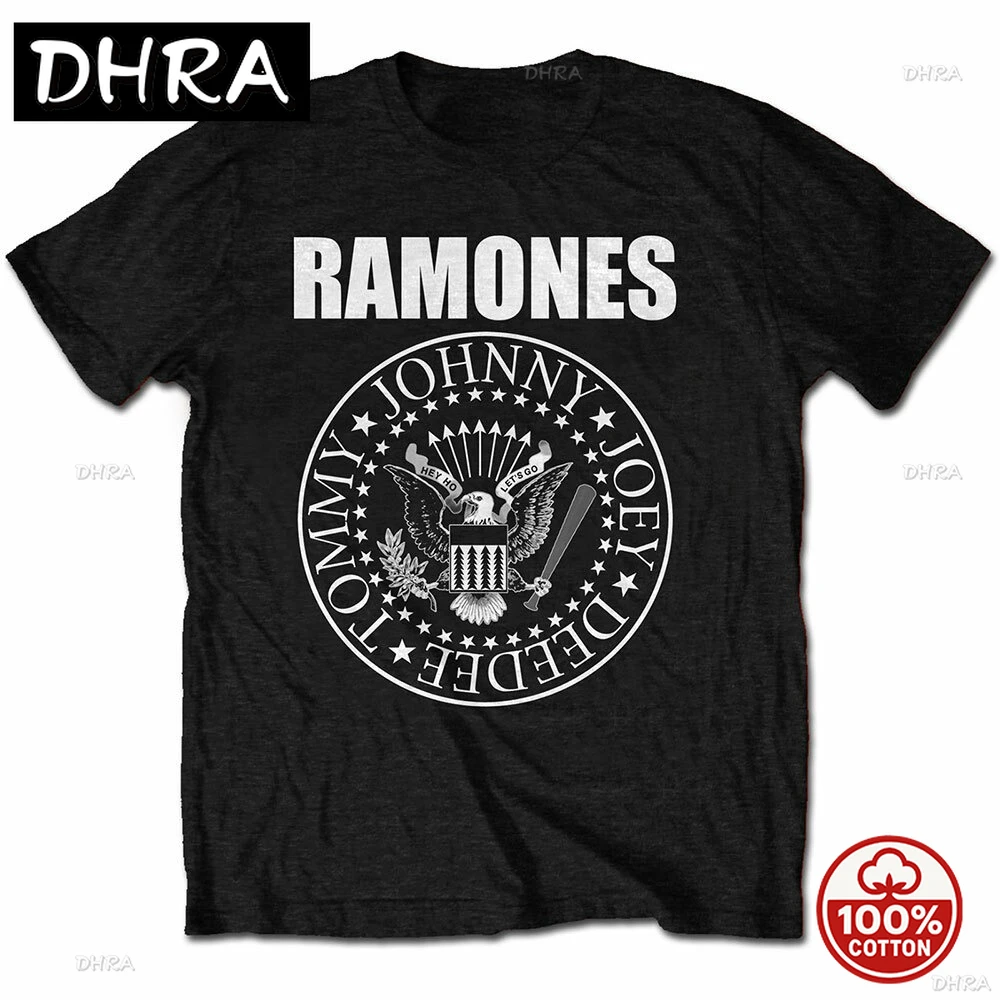 Camiseta informal de gran tamaño con gráfico de algodón para hombre The Ramones Band US Presidential Seal talla XS-3XL amantes de la música camisetas con cuello redondo