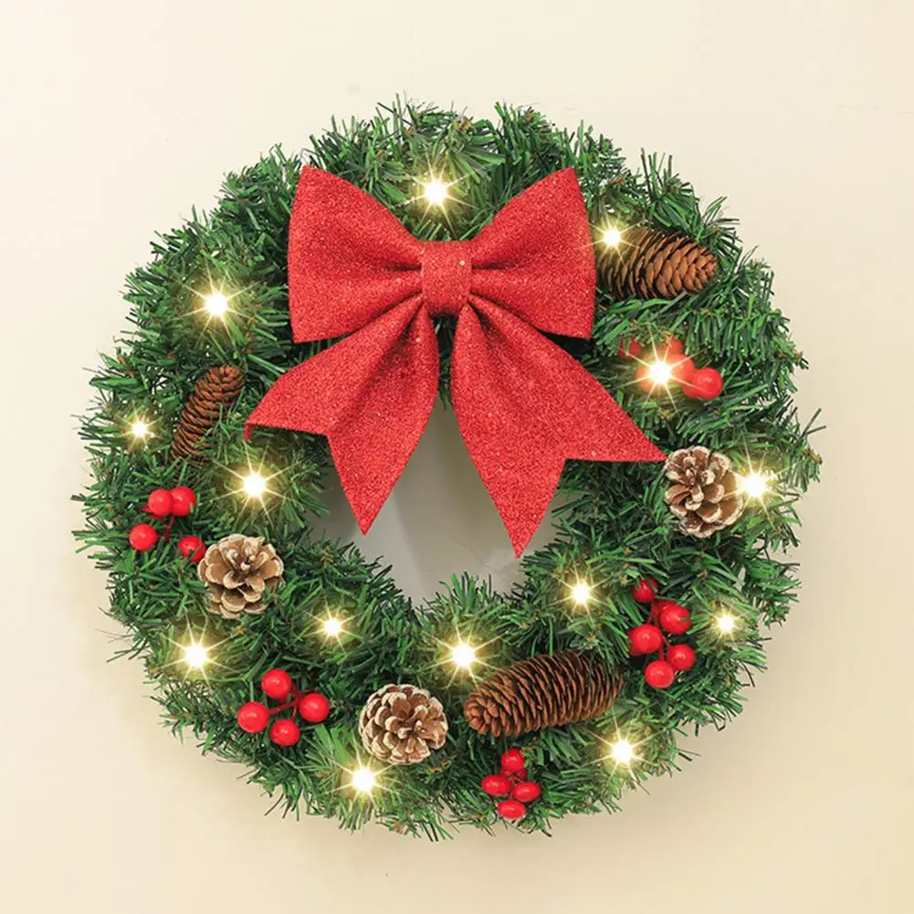 Christmas Wreath with Pinecones Festive Christmas Wreaths with Green Faux Branches Bow Pine Cones Indoor Outdoor for Front