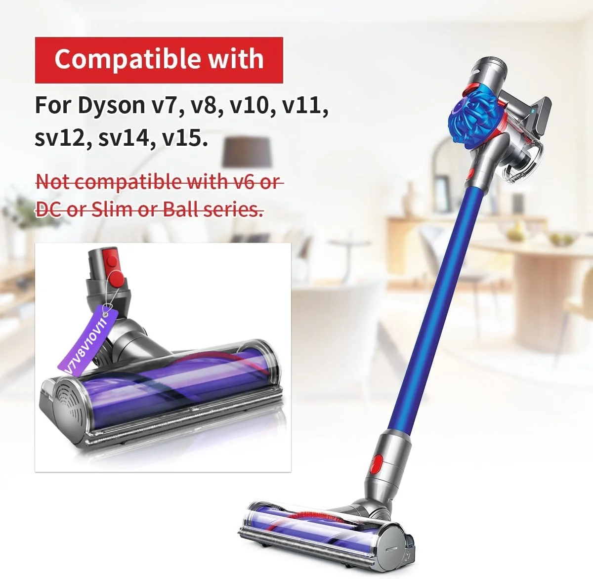 Ferramenta de chão de turbina de cabeça de limpeza de acionamento direto para aspirador de pó sem fio ciclone Dyson V7 V8 V10 V11 V15, cabeça de limpeza de cabeça de motor