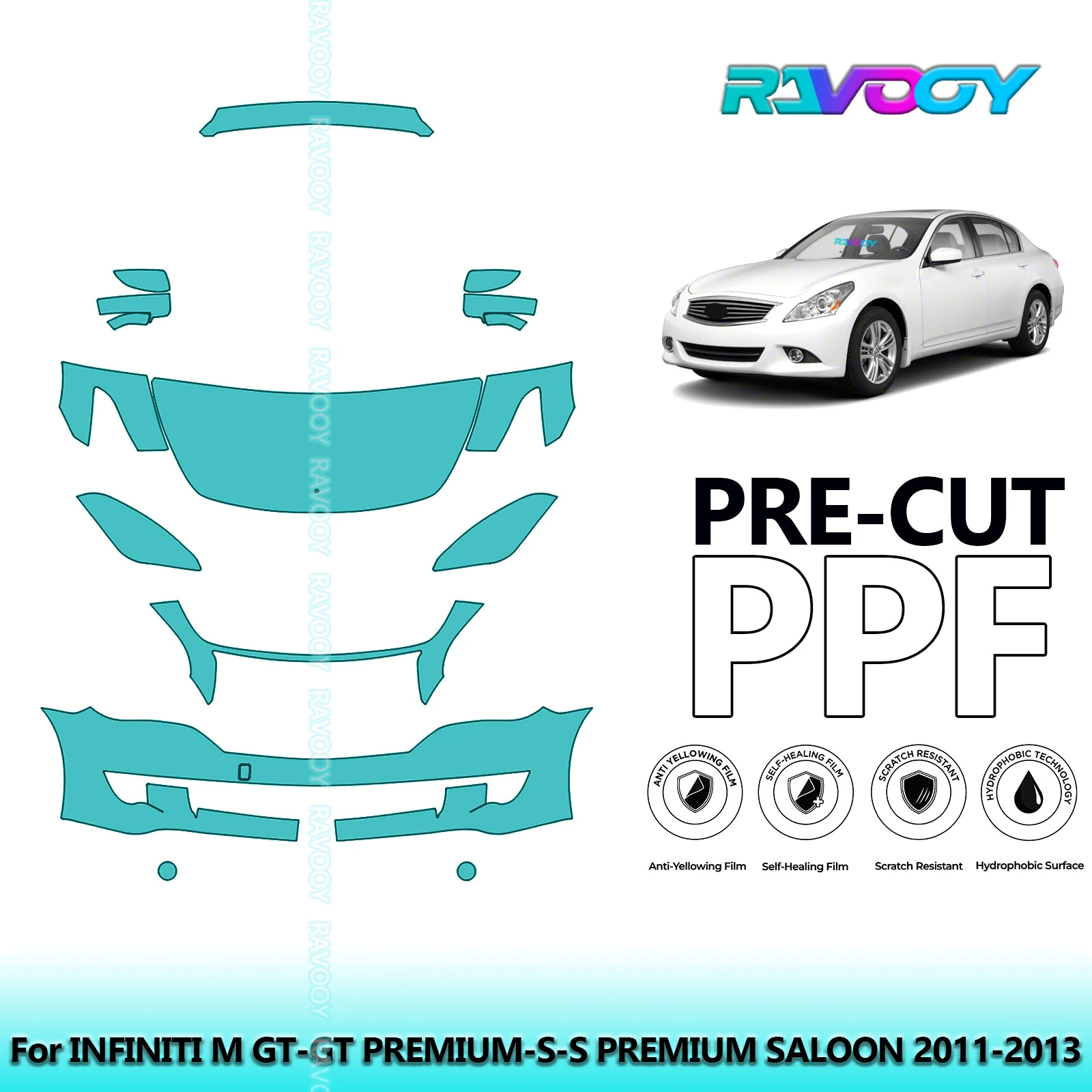 

8,5 мил предварительно вырезанная защитная пленка PPF, прозрачный передний комплект бюстгальтера для INFINITI M GT-GT PREMIUM-S-S PREMIUM SALOON 2011-2013