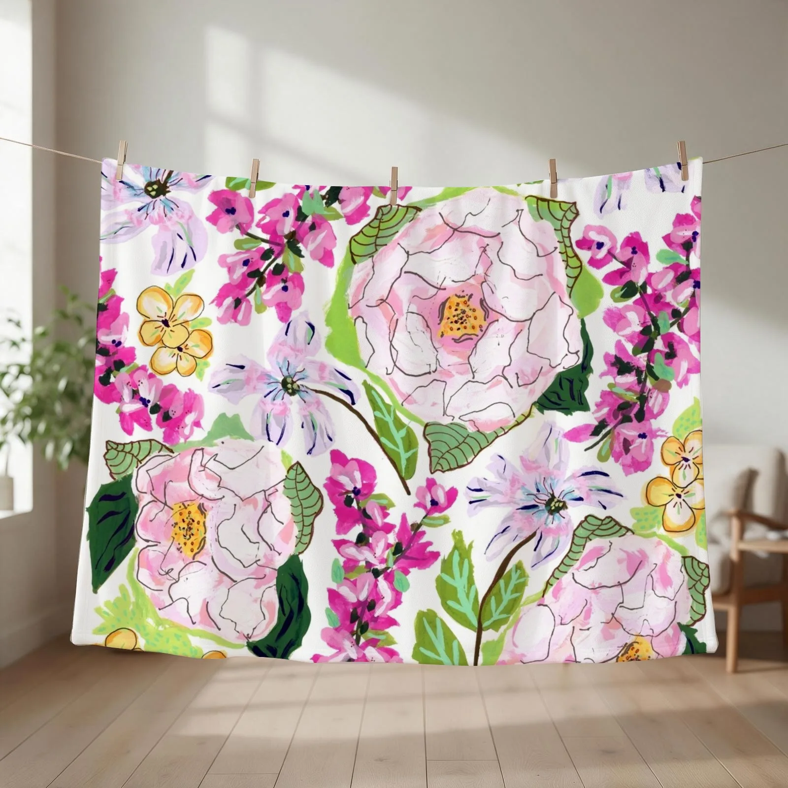 Pink Peony Delight Throw Blanket couch cozy soft plush fuzzy picnic outdoor blanket
