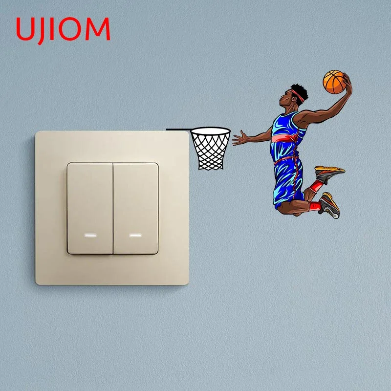 UJIOM 13cm X 10.4cm Basketball Player Dunk Cartoon Wall Sticker Occlusion Scratch Toilet Decal Wallpaper Cupboard Home Graphics