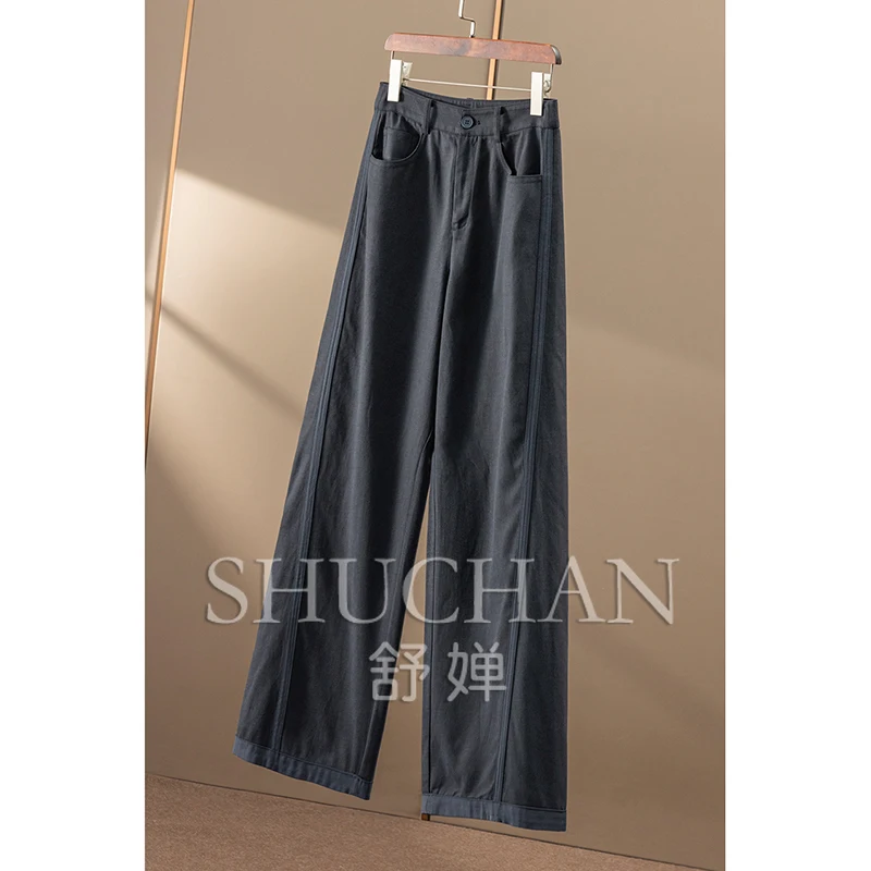 Pantaloni a gamba larga dritti a vita alta patchwork tridimensionale in cotone Donna Pantalones De Mujer