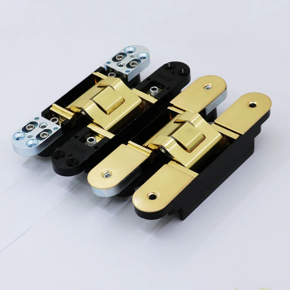 TE Brass Gold Concealed Hinges Modern Design Heavy Duty Hidden Hinges for Hotel Use Flush Doors Zinc Material