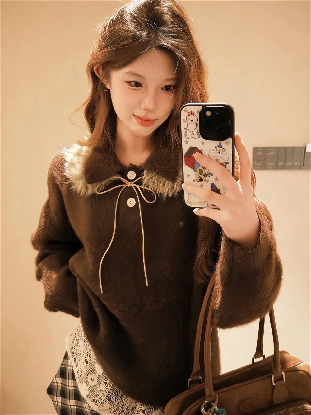 Fashionable Soft Color Block Sweater Women's Casual Comfortable Autumn Winter New Style American Retro Collide Color Knitwear