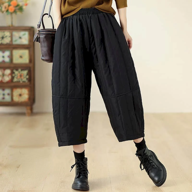 Harem Pants for Women Korean Style Vintage Trousers Women Lightweight Cotton Added Casual Quilted Lantern Pants Women Clothing